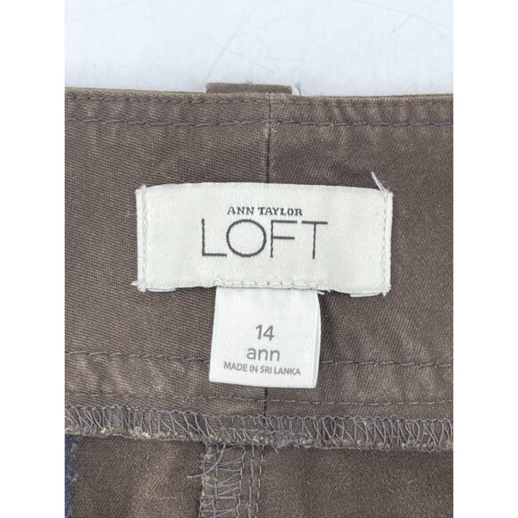 Ann Taylor Loft Women's Brown Wide Leg Cropped Khaki Pants Buttons Size 14 - Picture 8 of 13